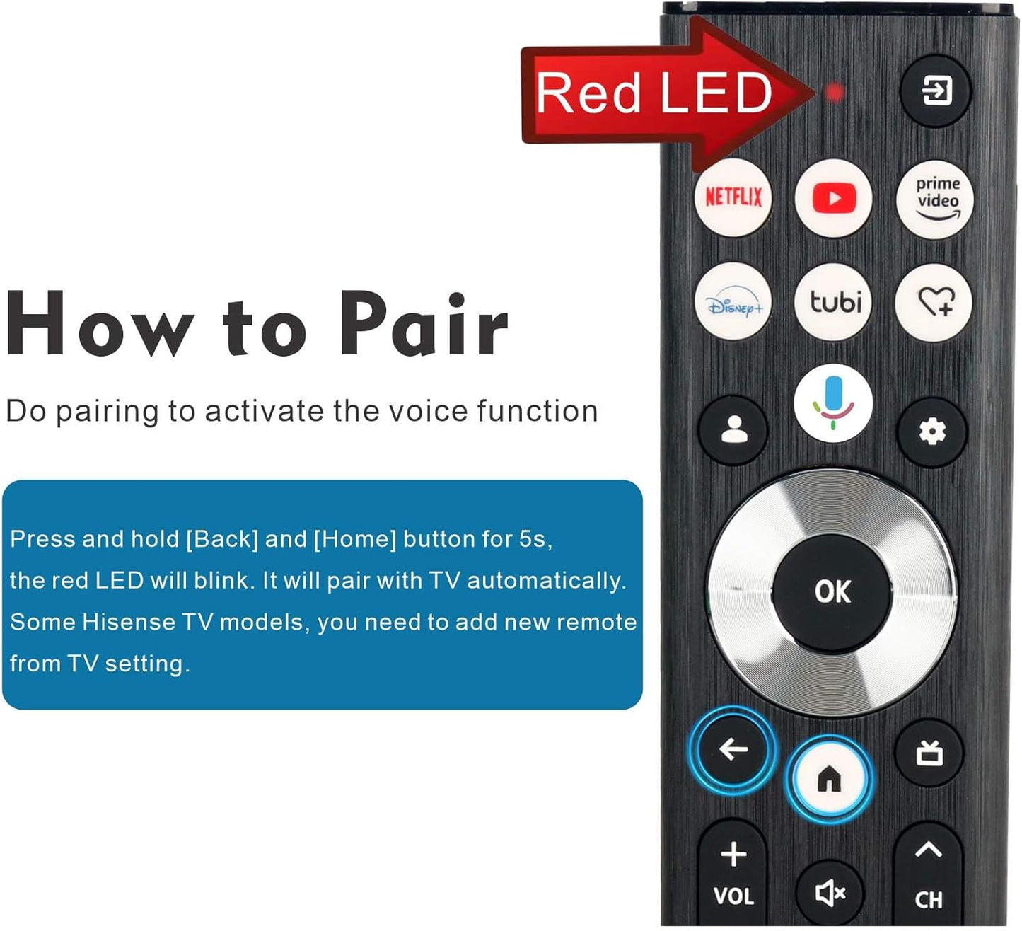 Replacement Voice remote control ERF6B80HL for Hisense Google TV.