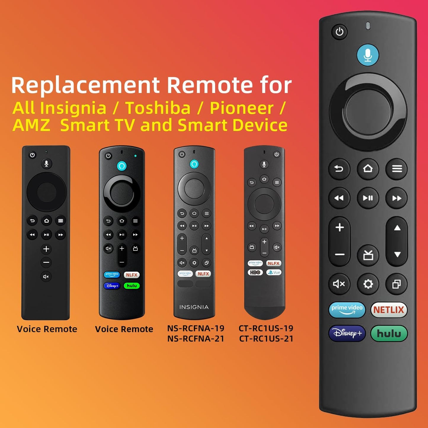 Replacement Voice Remote for Insignia/Toshiba/Hisense/AMZ/TCL/Pioneer Fire Smart TVs, Compatible with AMZ 1/2/3/4 Gen Streaming Device 1-Year