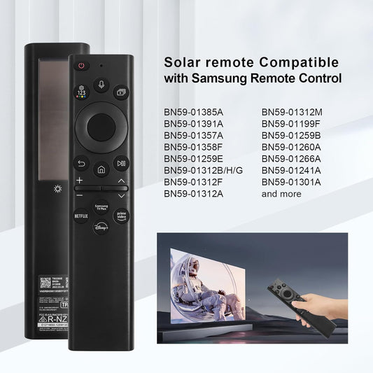 for Samsung TV Remote BN59-01385A, Compatible with Samsung Smart TV 2019-2025,Solar Charging Voice Remote, USB-C Rechargeable, Bluetooth Pairing, 4 App Shortcuts, Black