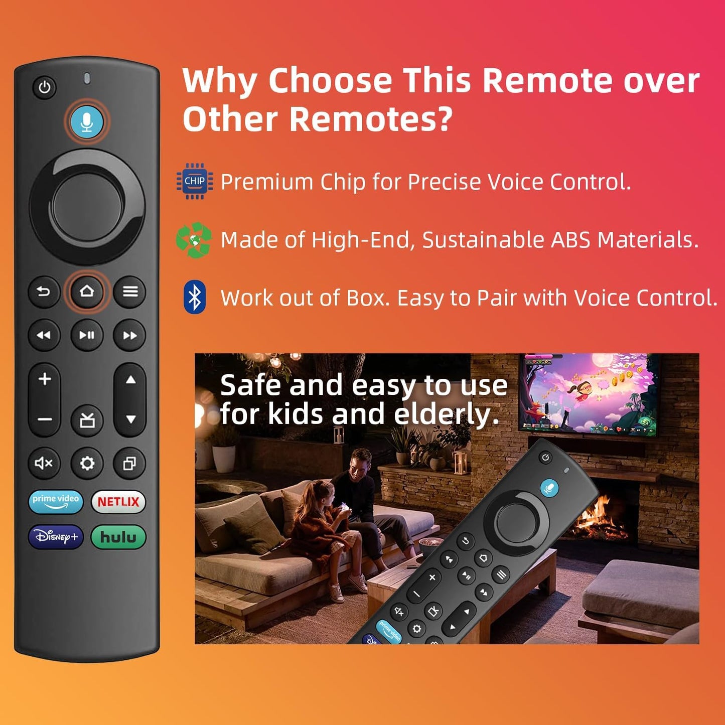 Replacement Voice Remote for Insignia/Toshiba/Hisense/AMZ/TCL/Pioneer Fire Smart TVs, Compatible with AMZ 1/2/3/4 Gen Streaming Device 1-Year