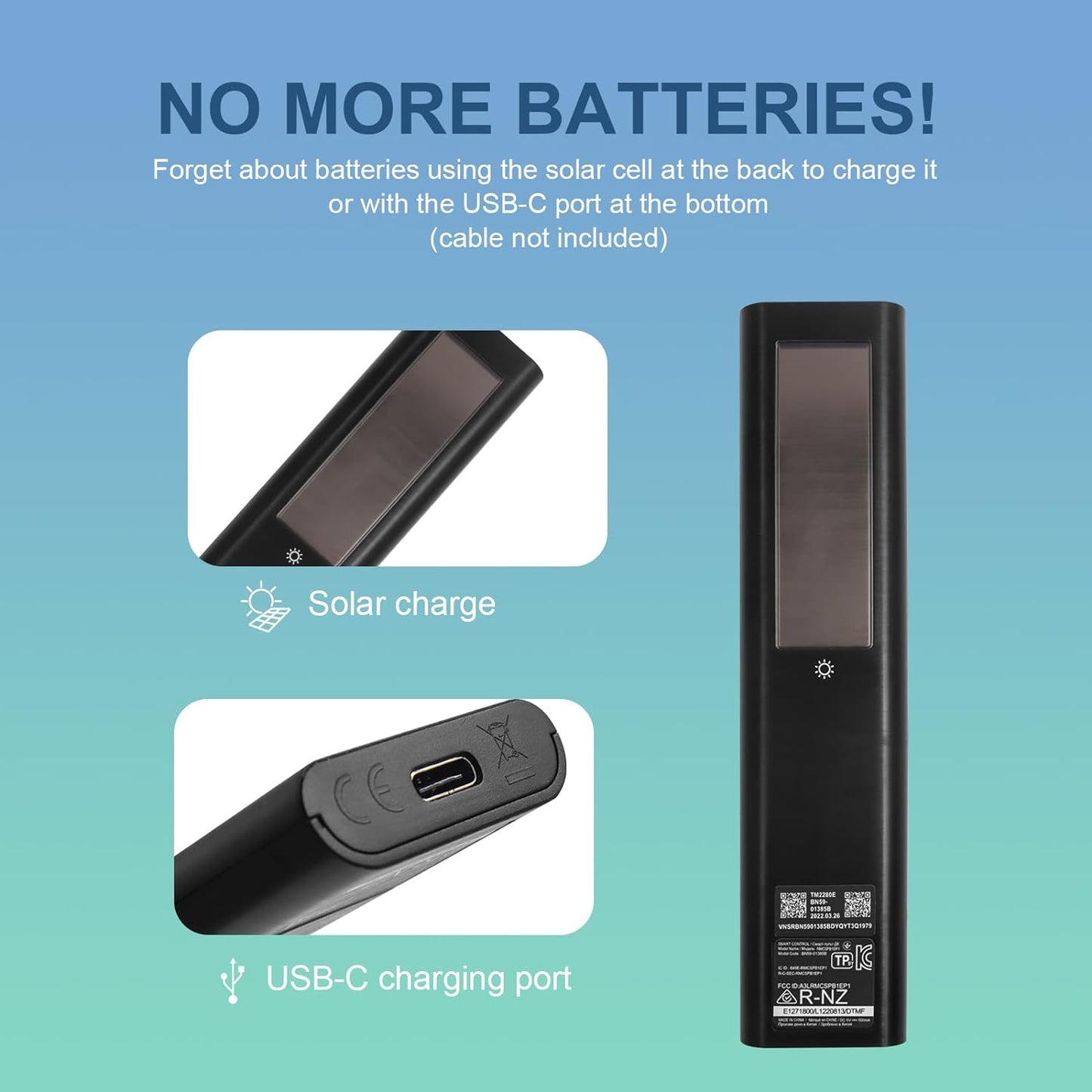 for Samsung TV Remote BN59-01385A, Compatible with Samsung Smart TV 2019-2025,Solar Charging Voice Remote, USB-C Rechargeable, Bluetooth Pairing, 4 App Shortcuts, Black