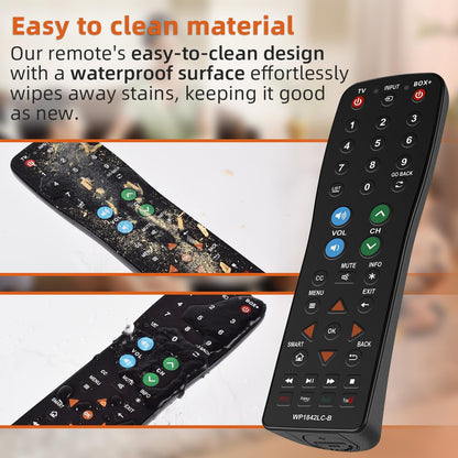 Waterproof Universal Replacement TV Remote Control for TV, Audio System, Cable/Satellite Box, DVD Player, Roku TV, Apple TV, Easy Clean - 2 in 1(WP-1842B)
