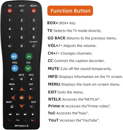 Waterproof Universal Replacement TV Remote Control for TV, Audio System, Cable/Satellite Box, DVD Player, Roku TV, Apple TV, Easy Clean - 2 in 1(WP-1842B)