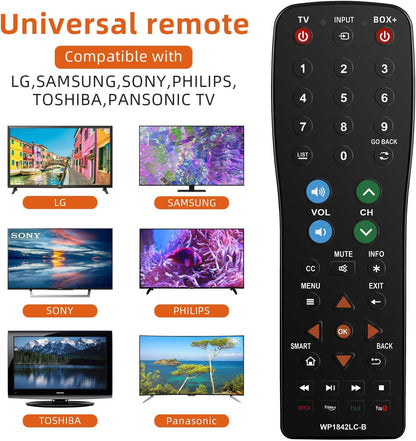 Waterproof Universal Replacement TV Remote Control for TV, Audio System, Cable/Satellite Box, DVD Player, Roku TV, Apple TV, Easy Clean - 2 in 1(WP-1842B)