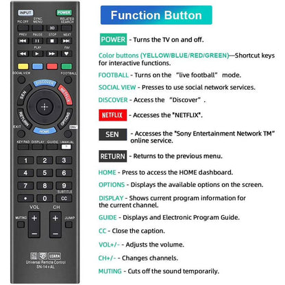 Replacement Universal Remote for Sony TV Sony 4K Ultra HD Smart LED HDTV Smart Bravia TVs with Netflix Buttons(SN-14+AL)