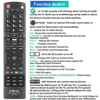 Nettech New AKB72915239 Replacement Universal Remote Control for LG Brand TV, Smart TV - 1 Year Warranty(LG-23+AL)