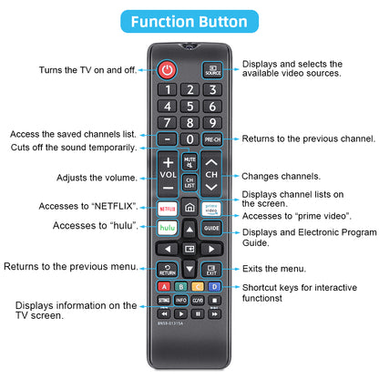 BN59-1315A Replacement Remote Control for Samsung Smart TV Samsung LED QLED LCD 6/7/8/9 Series 4K UHD HDTV HDR Flat Curved Smart TV, with Netflix, Prime Video and Hulu Button