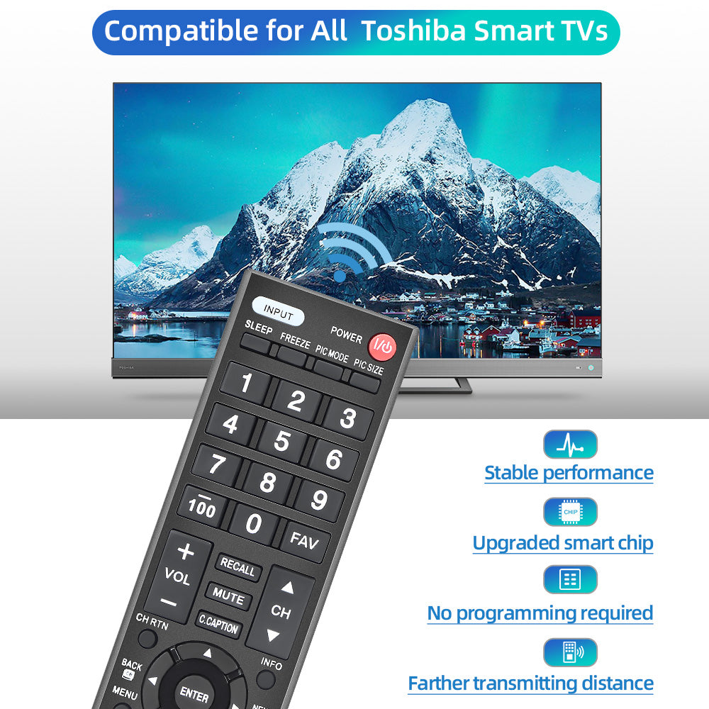 New Replacement Universal Remote CT-90325 for Toshiba BRAND TV, Smart TV - 1 Year Warranty(TS-12+AL)