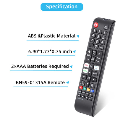 BN59-1315A Replacement Remote Control for Samsung Smart TV Samsung LED QLED LCD 6/7/8/9 Series 4K UHD HDTV HDR Flat Curved Smart TV, with Netflix, Prime Video and Hulu Button