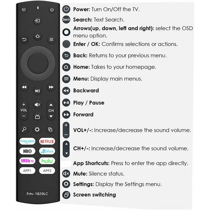 Replacement Remote for Toshiba Fire TVs and Insignia Fire/Smart TVs with Netflix, Prime Video, ImdbTV, Hulu and More