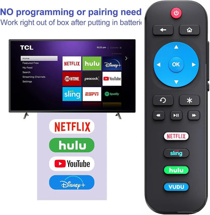 Replacement Remote for Roku TV, Universal Remote for TCL Roku/Hisense Roku/ONN Roku/Sharp Roku TV with Netflix, Sling, VUDU and Hulu Buttons